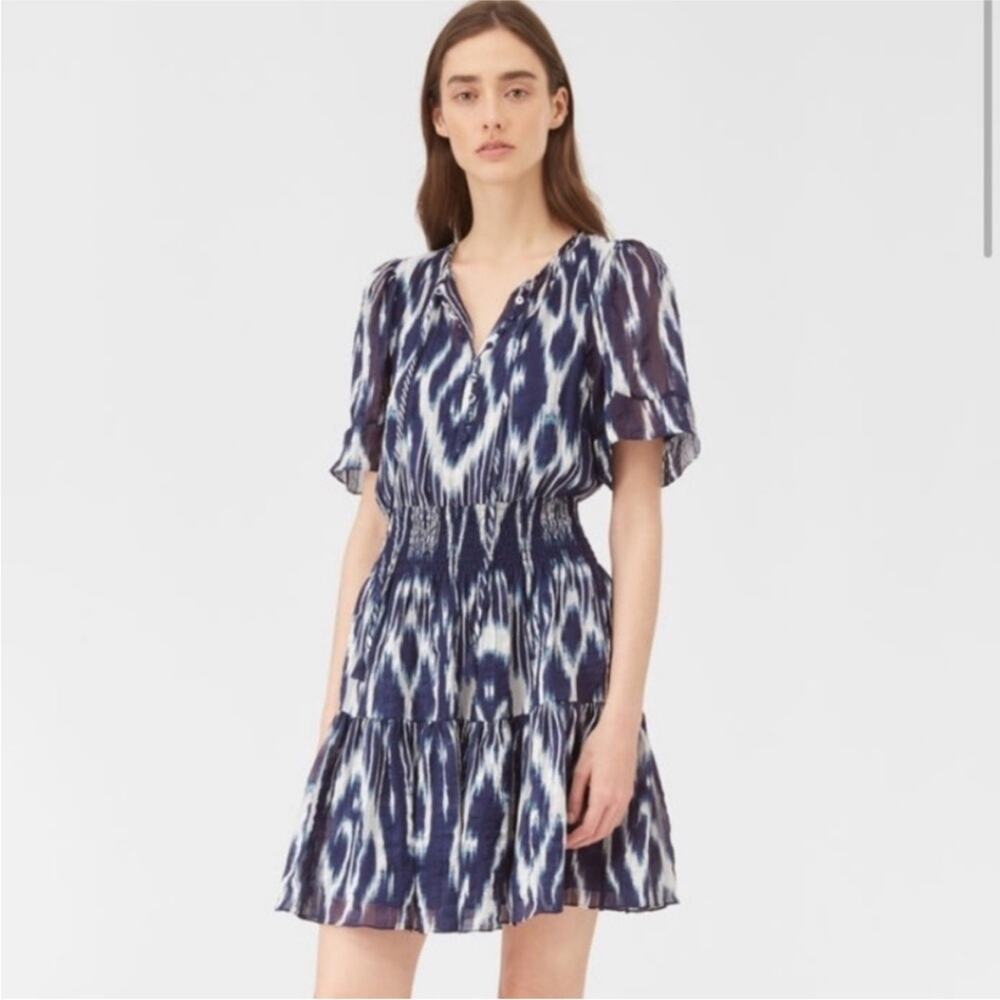 Rebecca Taylor Indigo Blue Ikat Smocked Silk Dress 6
